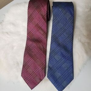 Calvin Klein Bundle Plaid Print Viscose/Silk Ties(Set of 2)